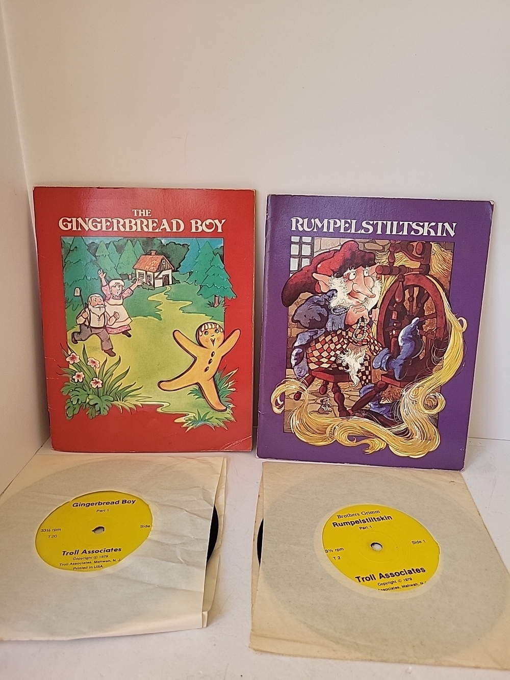 2-1979 Troll Associates Book Record Set The Gingerbread Man Rumpelstiltskin